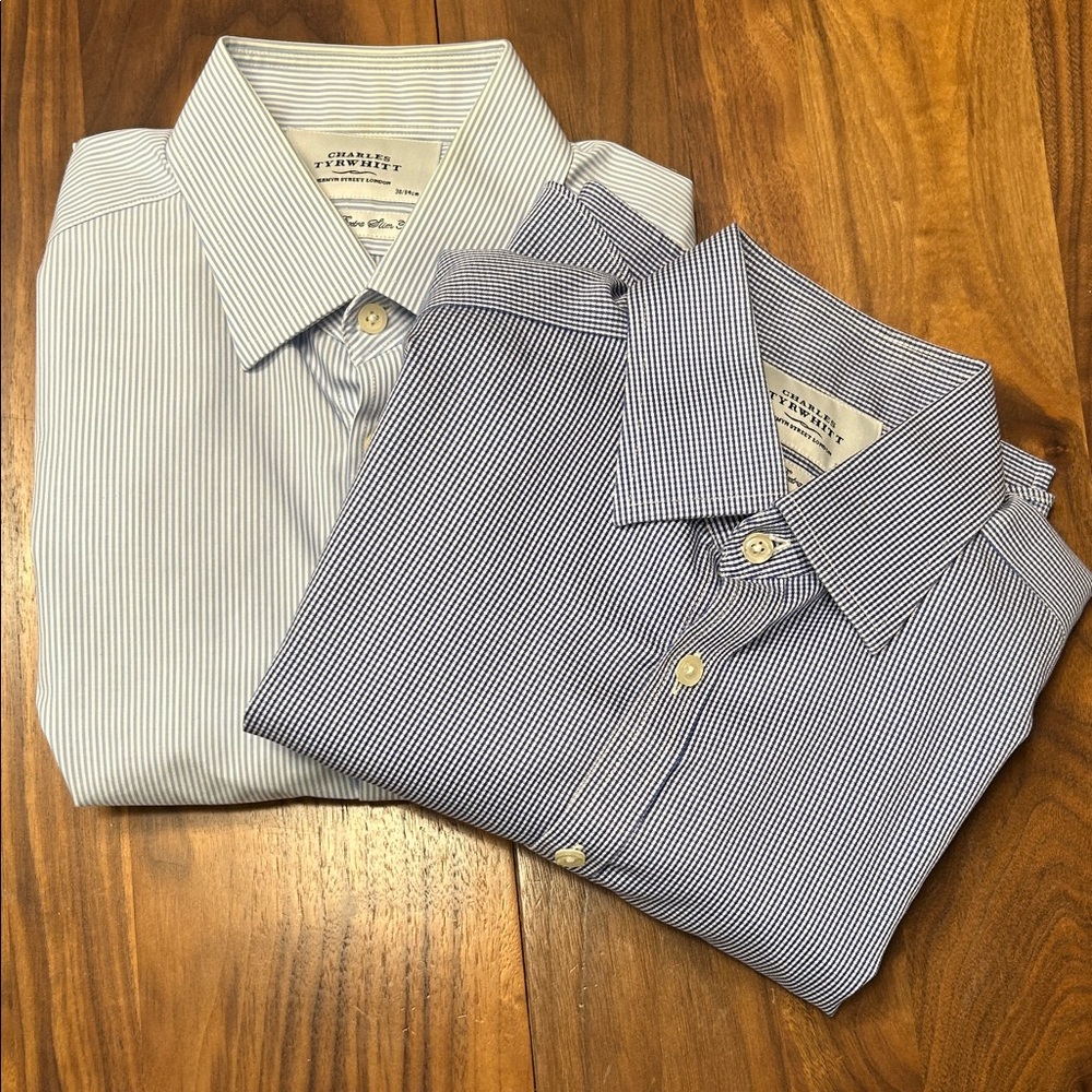 Charles Tyrwhitt Blue and White Pinstripe Dress Shirts - Pair
